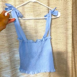 Baby blue tie tank top